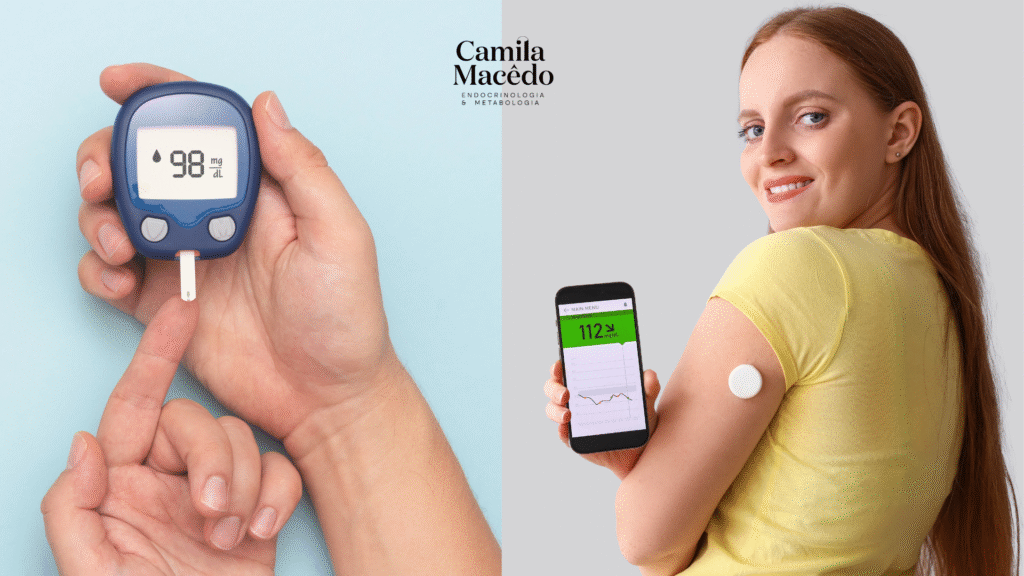 Medição do diabetes com glicosímetro e com sensor de glicose