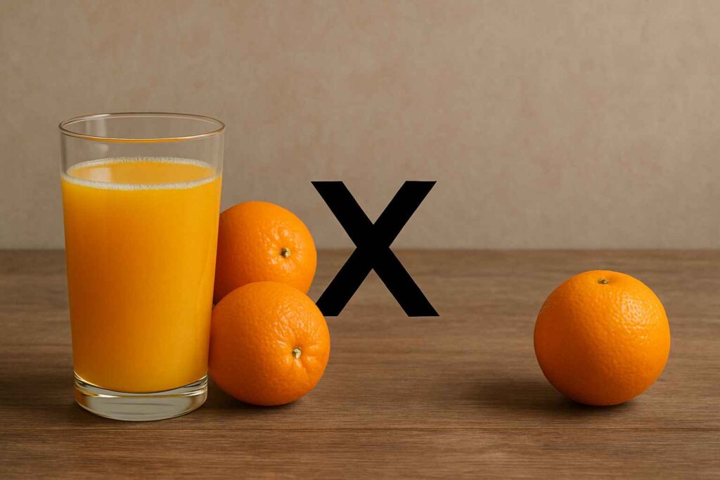 Comparação entre suco de laranja e laranja
